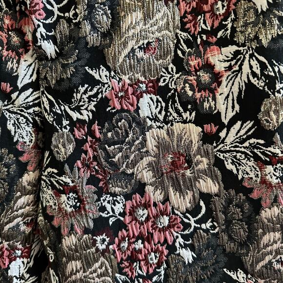 Anthropologie Maeve Jacquard Metallic Slim Pants Trousers Floral Size 0 - Picture 3 of 5